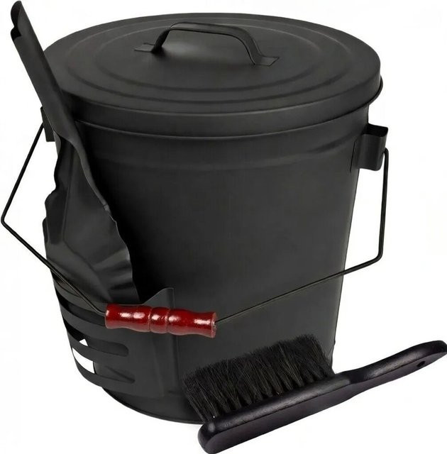 BLACK OAK Ascheeimer STROMBOLI Schwarz aus Metall mit Schaufel und Handfeger, Volumen: 20 l - Bild 1