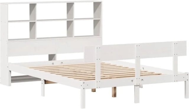 vidaXL Massivholzbett aus Kiefer mit Regal in Weiß, rustikaler Stil, ohne Matratze - Bild 1