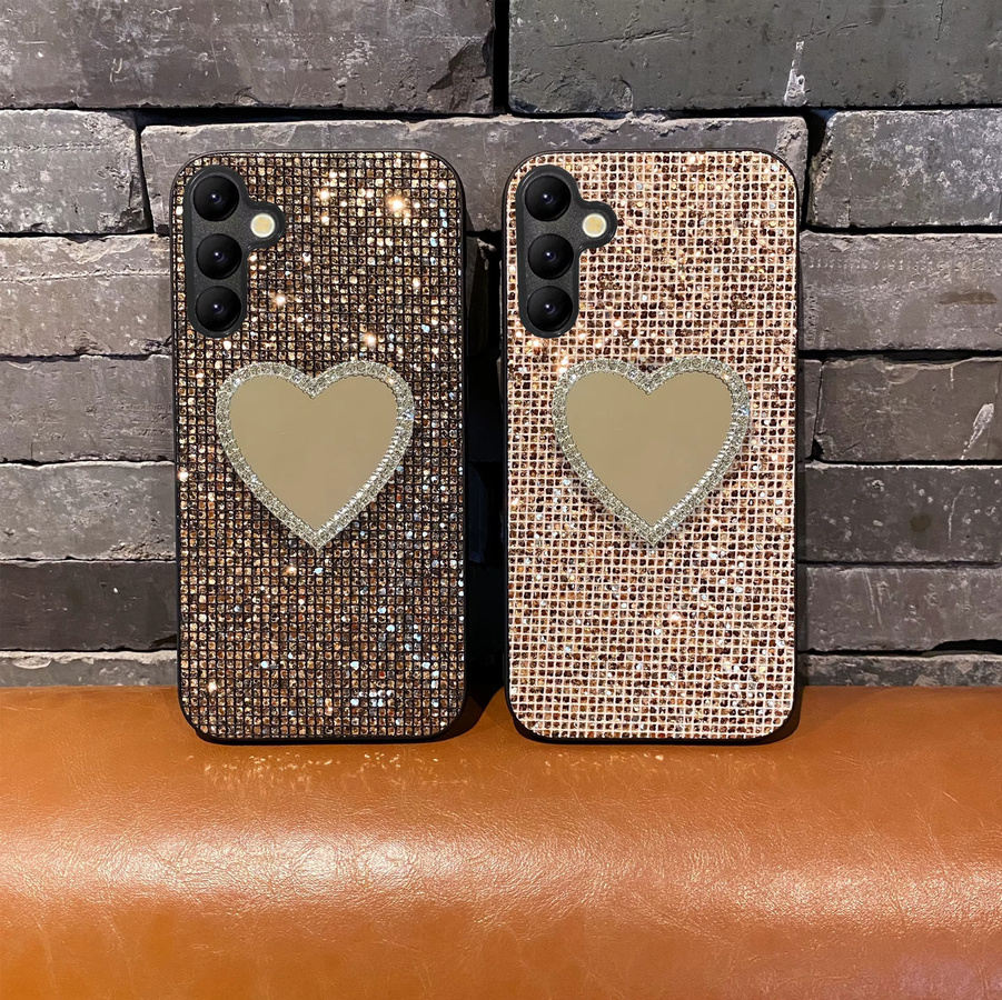 Glänzende TPU Handyhülle mit Gittermuster und Spiegeleffekt für Samsung Galaxy S25 S24 S23 S22 S26 Plus FE Ultra in Gold - Bild 3