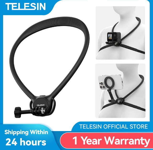 Telesin 2-in-1 Halshalterung für Action-Kameras und Smartphones in Schwarz, kompatibel mit GoPro, Insta360 und DJI OSMO Action - Bild 1