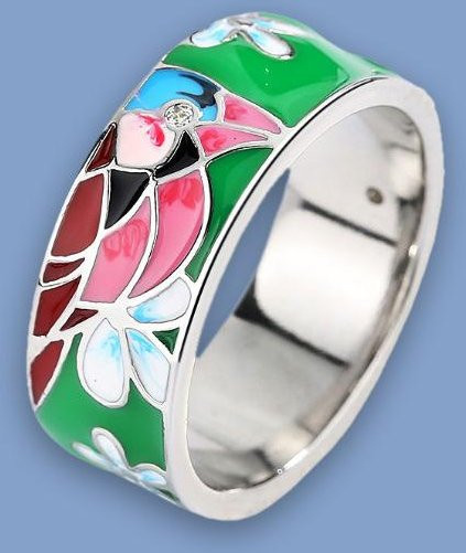 YIRAN Ring, Kupfer, Emaille, Papagei, Blume, Zirkonia, gray, Damen - Bild 1