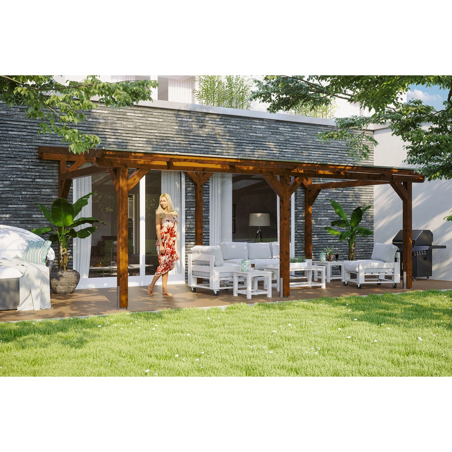 Skan Holz Terrassenüberdachung Siena aus Leimholz in Nussbaum mit Polycarbonat-Dach, B/T/H: 648 x 400 cm - Bild 2