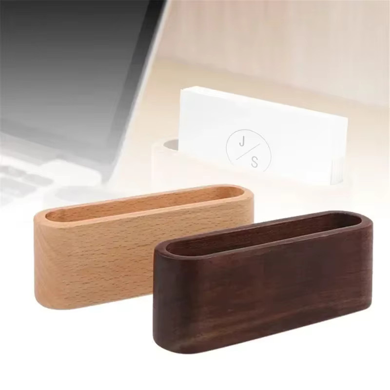 Holz Visitenkartenhalter und Notizhalter in Beige und Braun als Desktop Zubehör für den Bürobedarf - Bild 2