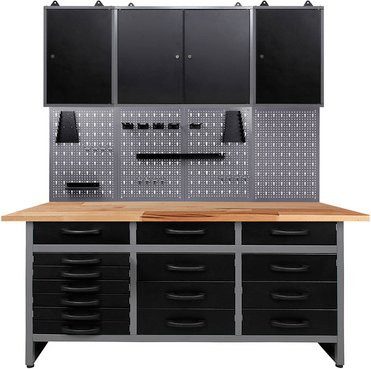 Ondis24 Werkstatt-Set Konny in Anthrazit und Grau aus Metall mit Pegboard und höhenverstellbarer Funktion - Bild 1