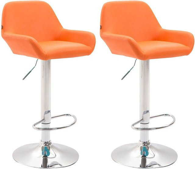 CLP 2er Set Barhocker Braga aus Kunstleder in Orange mit Chrom-Metallgestell, höhenverstellbar und drehbar - Bild 1