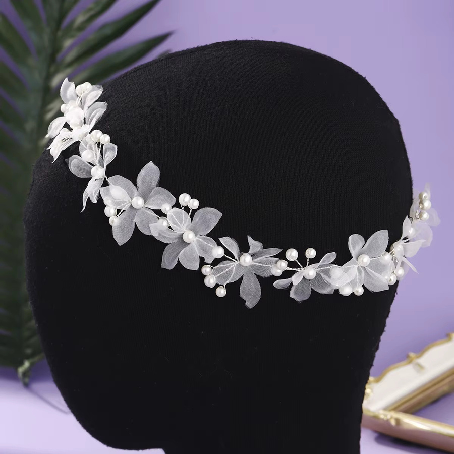 K-HOME Kopfschmuck, weißer Tüll, Blumen, Perlen, Damen - Bild 3