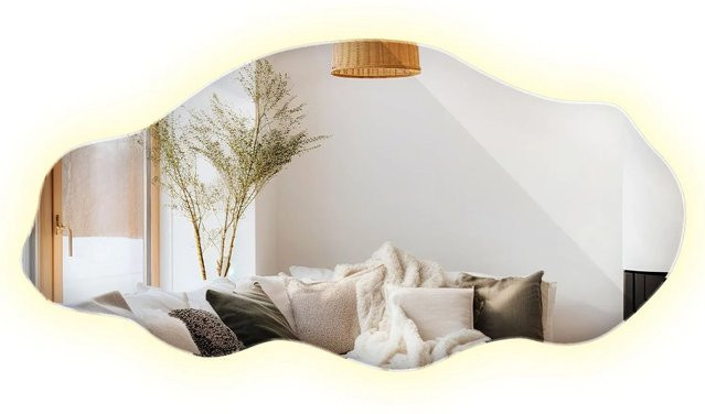Wallfluent Spiegel mit LED in organischer Form und neutralweißem Licht 4000K, B: 45 cm, H: 90 cm - Bild 1