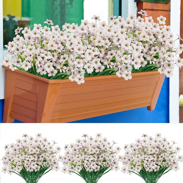 Künstliche Frühlingsblumen in Weiß für die Garten- und Verandadekoration als hängende Kunststoff-Pflanzen - Bild 1