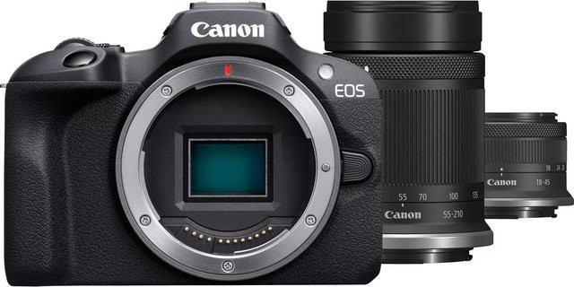 Canon EOS R100 spiegellose APS-C Kamera Kit in Schwarz mit RF-S 18-45mm und RF-S 55-200mm Objektiven - Bild 1