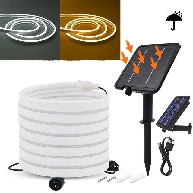 GAHADA Solar-LED-Neon-Flex-Streifen in Warmweiß, Wasserdichter Silikon-Schlauch für die Heimdekoration, 24V - Bild 1