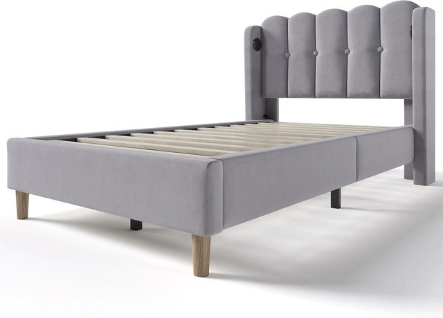 okwish Polsterbett Grau mit USB Typ C Ladefunktion und Matratze, B/T/H: 90 x 200 x 103 cm - Bild 1