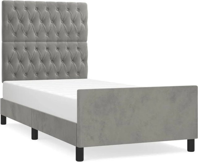 vidaXL Bettgestell mit Kopfteil aus Samt in Hellgrau, B/T/H: 90 x 200 x 128 cm - Bild 1