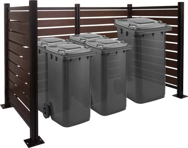 MCW Alu Mülltonnen-Zaun K57 Mülltonnenverkleidung in Holzoptik Braun B/T/H: 130 x 206 x 110 cm - Bild 1