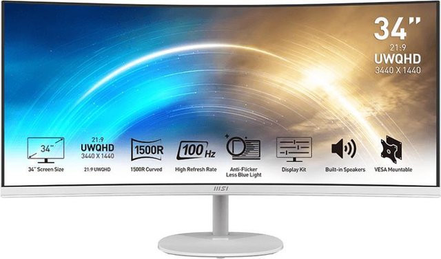MSI Pro MP341CQW UltraWide Curved Monitor 86,4 cm 34 Zoll QHD 3440 x 1440 Pixel VA Weiß - Bild 1