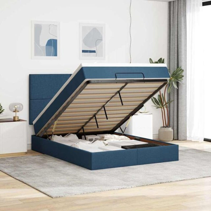 vidaxl Ottoman Polsterbett mit Matratze und LED-Beleuchtung in Blau, B/T/H: 140 x 190 cm - Bild 1