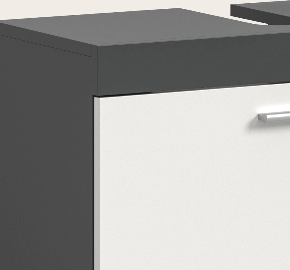 Waschbeckenunterschrank Adam modern in Grau und Weiß mit Regalfach und Türen, Breite: 65 cm - Bild 3