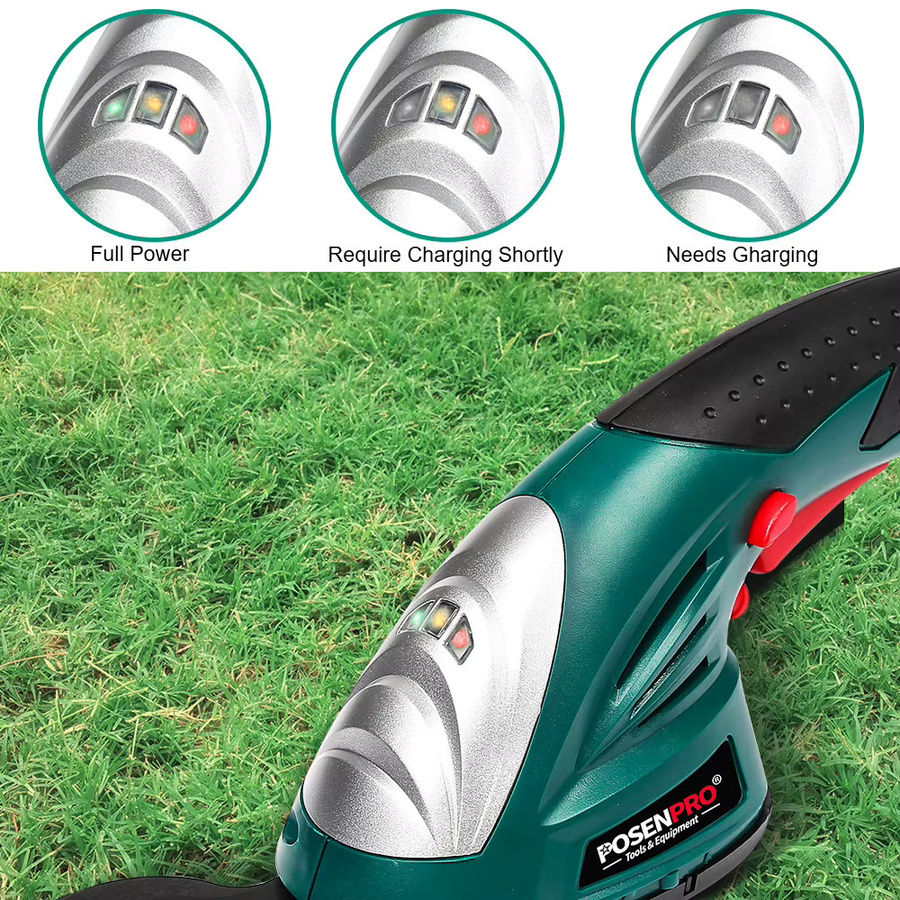 POSENPRO 2-in-1 Gartengerät: Kabellose Heckenschere und Rasentrimmer in Grün mit 7,2V 1500mAh Lithium-Ionen-Akku und Ladegerät - Bild 3