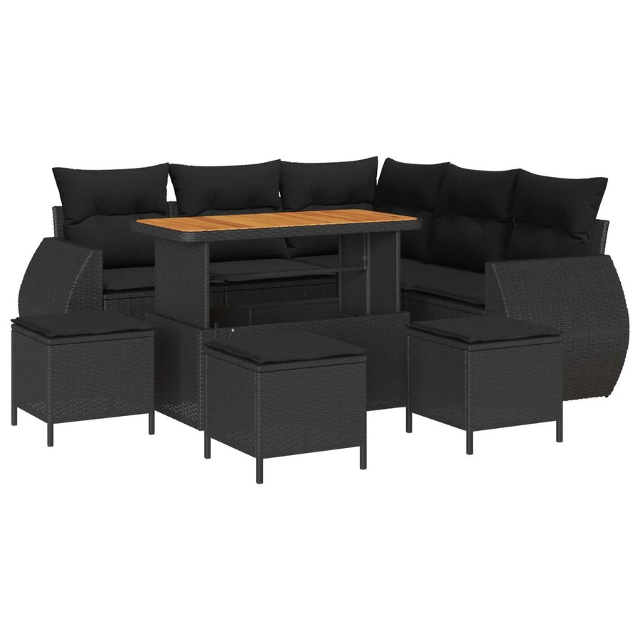 vidaXL Gartensofa-Set aus Poly-Rattan in Schwarz mit 9 Kissen, Ecksofa, Ottoman und Couchtisch für Terrasse und Garten - Bild 2