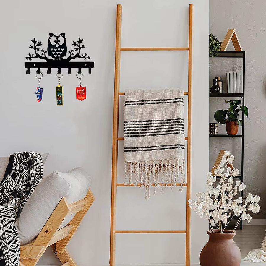 Schlüsselhalter aus Stahl mit Eulen an Ahornbäumen von CIFBUY in Schwarz als Wandbehang und Garderobe - Bild 4