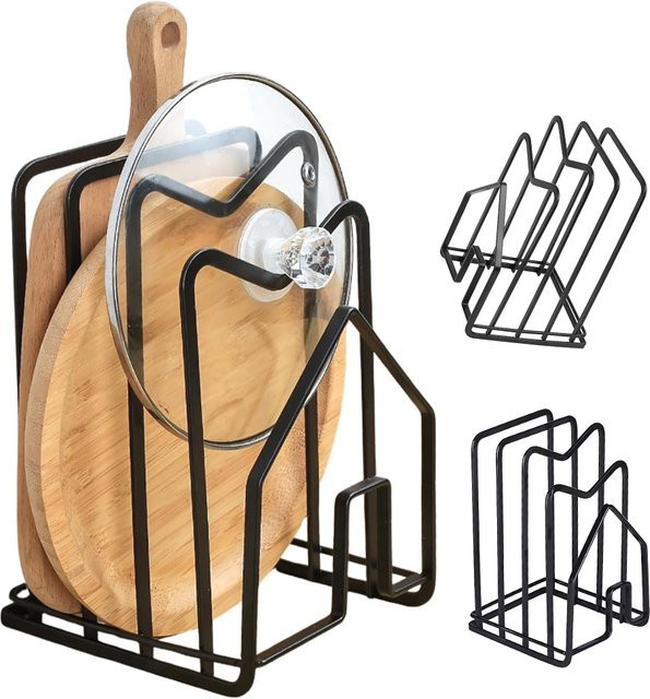 Platzsparender Küchenorganizer aus Metall in Schwarz für Schneidebretter und Topfdeckel - Bild 1