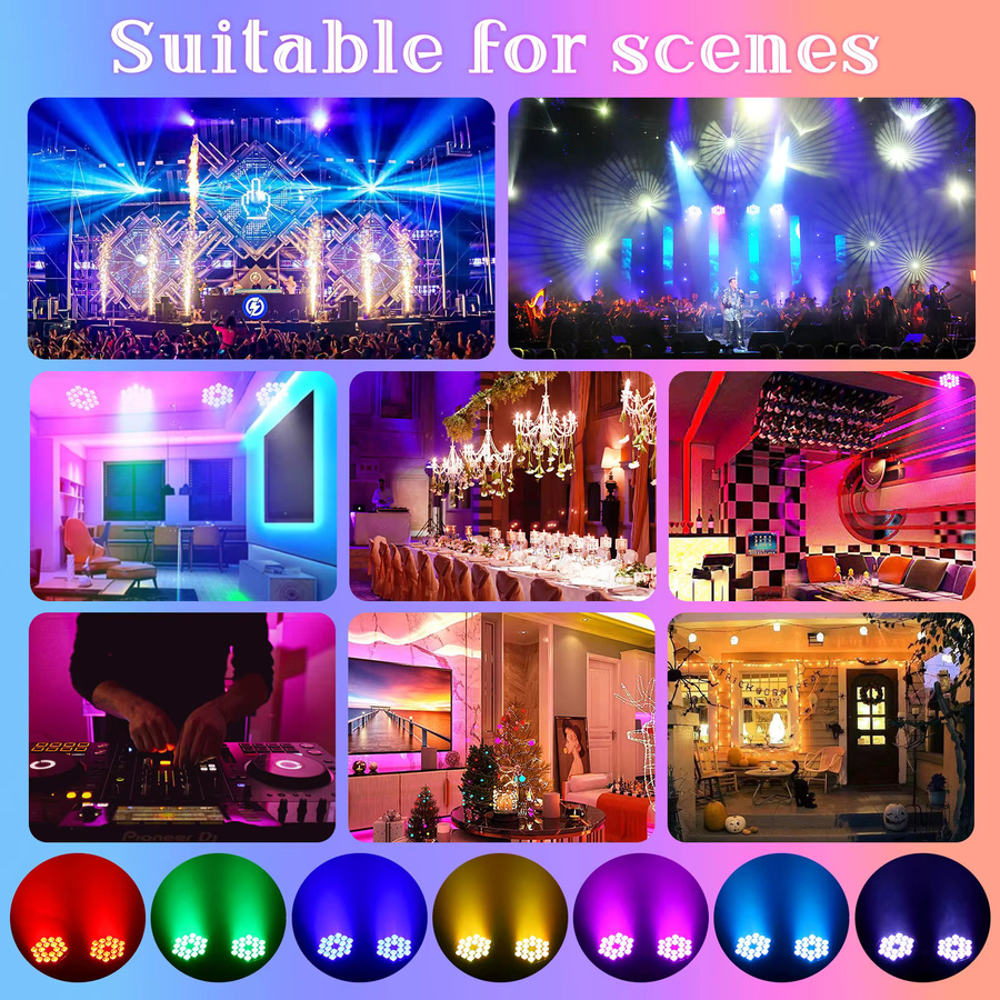 Datewink 4er Set 200W 18 LED Par-Scheinwerfer 4 IN 1 RGBW Bühnenbeleuchtung mit Regenbogeneffekt und DMX512 für DJ, Disco und Events - Bild 5
