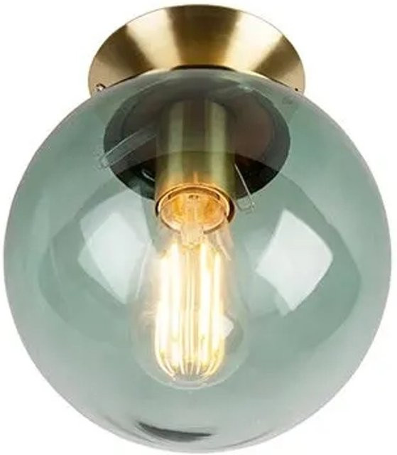 QAZQA Art Deco Deckenleuchte Messing mit grünem Glaskugel-Lampenschirm, dimmbar - Bild 1