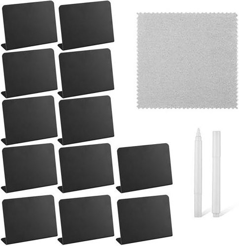 12er Set wiederverwendbare Mini Tafeln für Buffet und Lebensmittel in Schwarz und Weiß inklusive weißem Stift - Bild 1