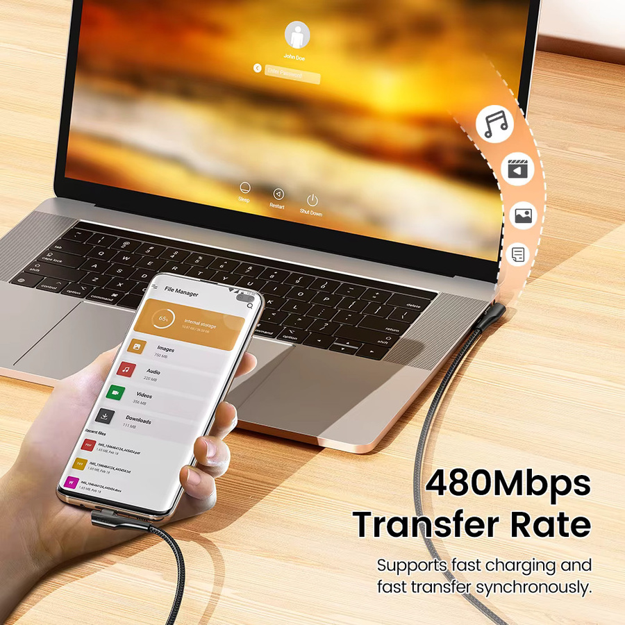 Toocki USB C auf USB C Kabel mit 100W Schnellladefunktion, 90 Grad Dual Elbow Design, Farbe: Schwarz - Bild 3