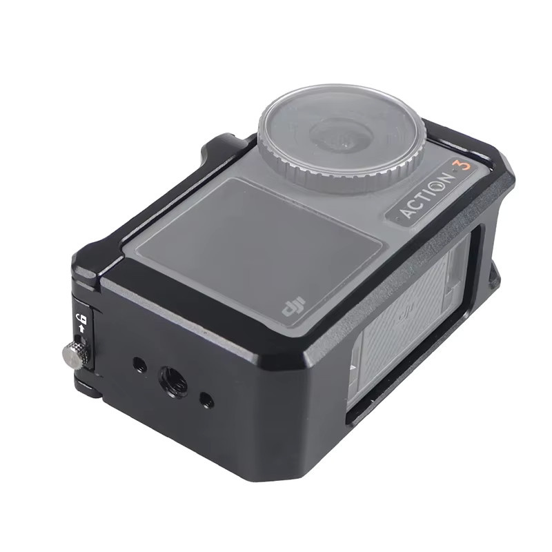 Kamerakäfig für DJI OSMO Action 5 Pro, 4 und 3 in Schwarz mit Arri Schnellwechselhalterung und 1/4 Zoll Gewinde für Vlog und Videoaufnahmen - Bild 2
