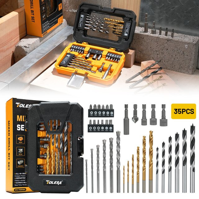 TOLESA 35-teiliges Bohrer- und Treiber-Multi-Bit-Set mit Aufbewahrungskoffer in Multicolour für Metall, Holz, Kunststoff und Mauerwerk - Bild 1