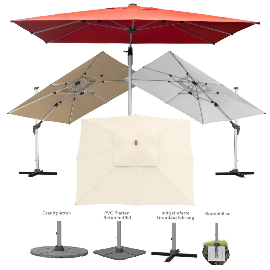anndora Alu Ampelschirm eckig mit Polyester-Bespannung, 360 Grad drehbar und schwenkbar neigbar, UPF 50, Farbe: Multicolour - Bild 1
