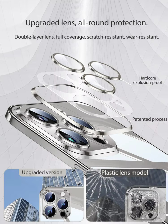 VOUVI Stoßfeste Handyhülle mit Galvanisierung und magnetischem kabellosem Ladedesign für iPhone, Farbe: Silber - Bild 2
