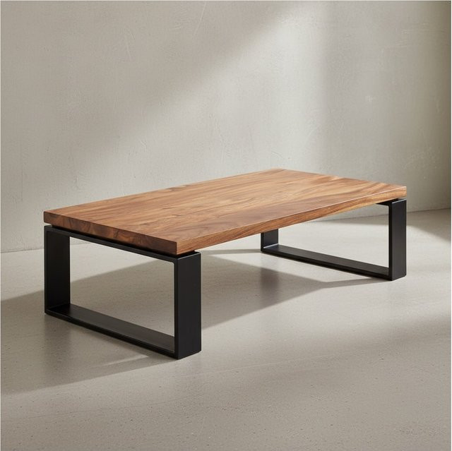 KADIMA DESIGN Industrial Couchtisch aus Massivholz Sheesham in Braun, B/T: 115 x 60 cm - Bild 1