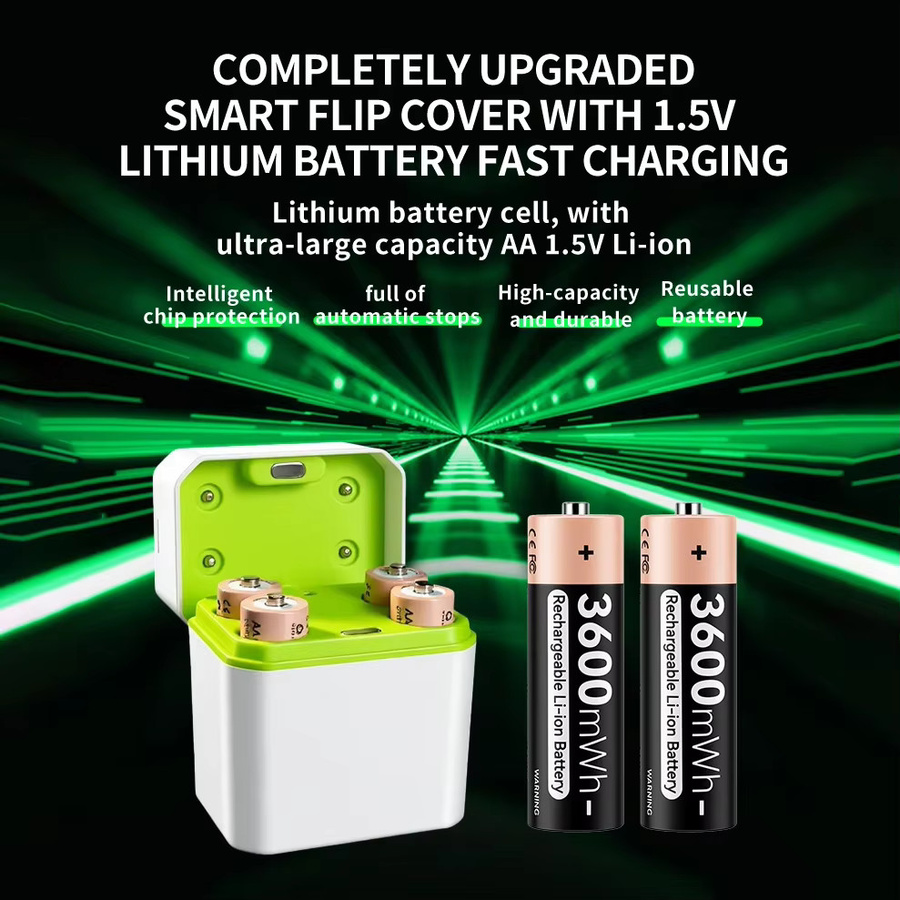 Kuugro Wiederaufladbare Batterien Set mit 4-Slot-Ladegerät in Weiß, AA 1,5V 3600mWh und AAA 1,5V 1300mWh - Bild 2