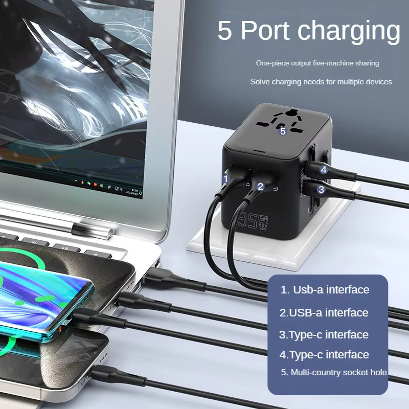 deepartner 35W GaN Universal-Reiseadapter Multifunktionaler Steckdosenadapter und Ladegerät in Schwarz - Bild 4