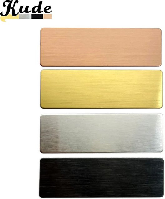 10 Stück Kude Namensschilder aus Edelstahl für Lasergravur in Gold und Silber, Spiegel und gebürstet, B/H: 70 x 25 mm, 60 x 20 mm und 70 x 20 mm - Bild 1