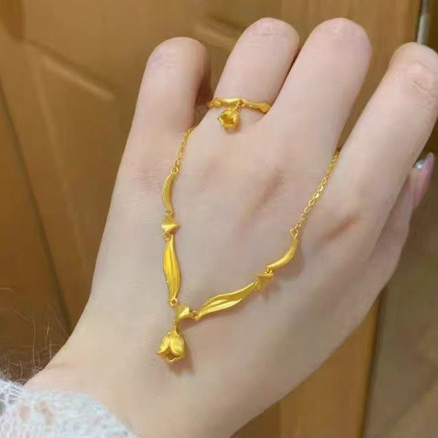 Halskette Anhänger Set, 14 Karat Gold Farbe, Blume, Damen - Bild 1
