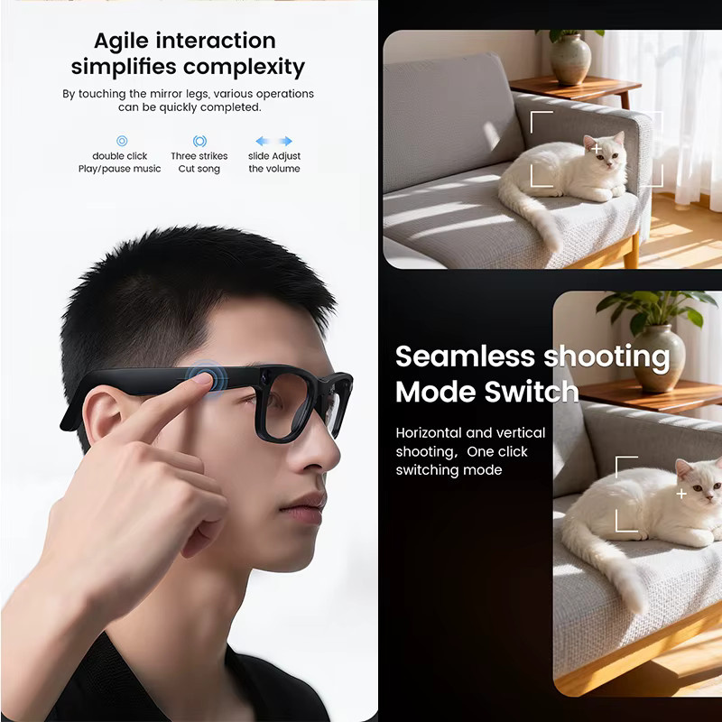KI-Smartbrille mit 800W Kamera, KI-Übersetzung, Fotoerkennung und 32 GB Speicher in Schwarz - Bild 5