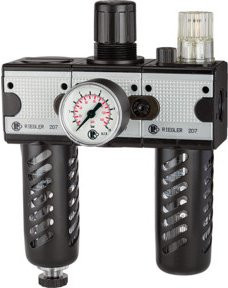 Riegler Wartungseinheit multifix 3-teilig in Silber mit PC-Behälter, Schutzkorb, BG1 und G1/4 Anschluss - Bild 1