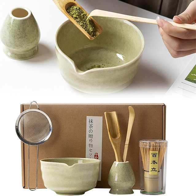 Dreamburgh 6-teiliges Matcha Tee Werkzeuge Set aus Bambus in Braun und Grün für die traditionelle Teezeremonie - Bild 1