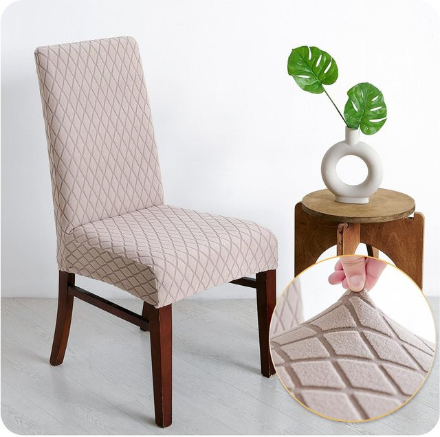 Yiran Furniture Elastischer Esszimmerstuhlbezug aus Jacquard-Polyester in Beige, Fleckenabweisend und Waschbar, B/T/H: 22 x 14 x 6 cm - Bild 1