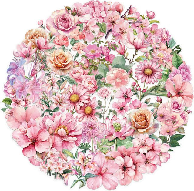 50 oder 100 Stück Rosa Blumen Aufkleber aus wasserfestem PET für Journaling, Notebooks und Wasserflaschen - Bild 1