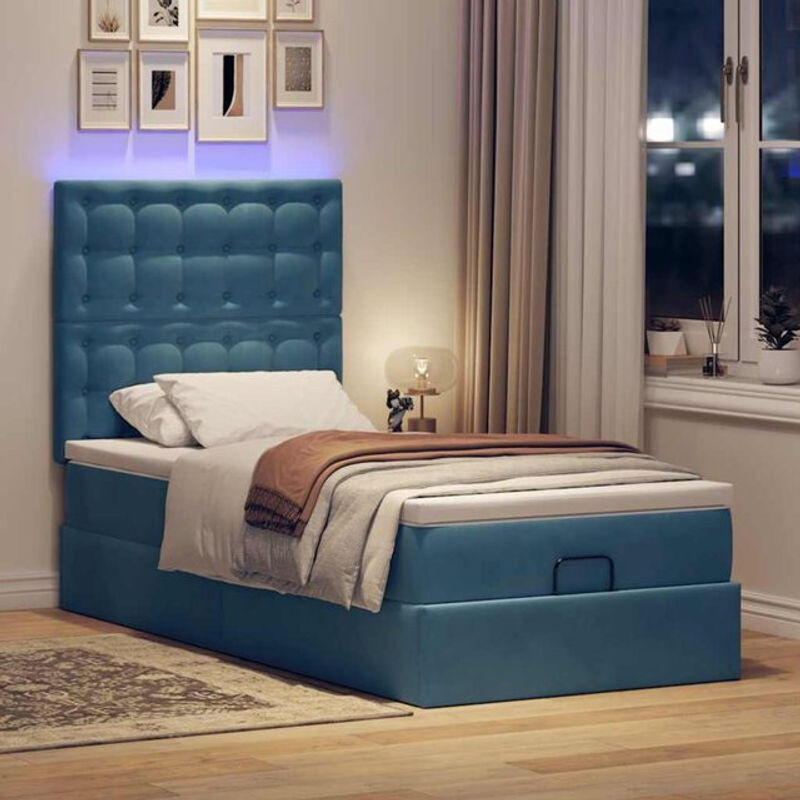 vidaxl Ottoman Polsterbett mit Matratzen und LED-Beleuchtung aus Samt in Dunkelblau, B/T/H: 80 x 200 x 128 cm - Bild 1