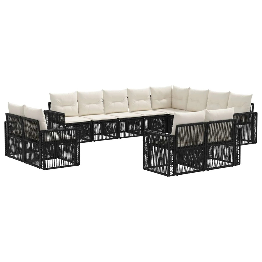 vidaXL Gartensofa-Set 12-tlg. in U-Form aus Poly-Rattan mit Polstern, Schwarz und Cremeweiß - Bild 2