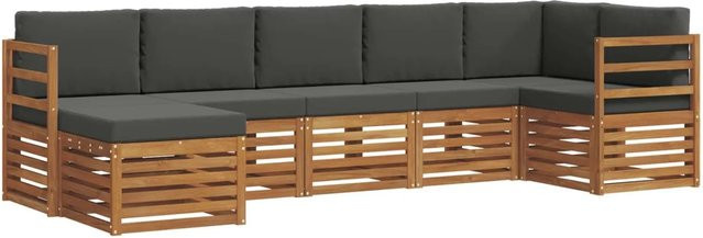 vidaXL 7-teilige Sofagarnitur L-Form aus Massivholz Akazie in Natur und Anthrazit - Bild 1