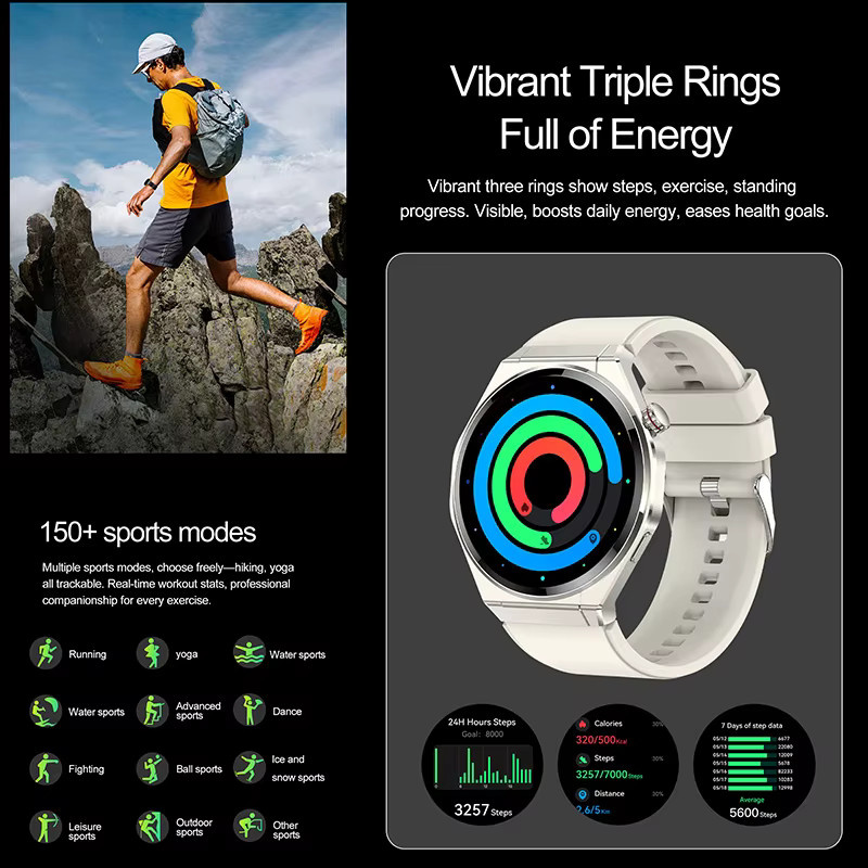 Yaocx NFC Smartwatch mit 1,43 Zoll HD-Display, Herzfrequenzmessung, Musikplayer, Sprachassistent, Bluetooth-Anruffunktion und IP67 Wasserdichtigkeit, Schwarz, Unisex - Bild 4