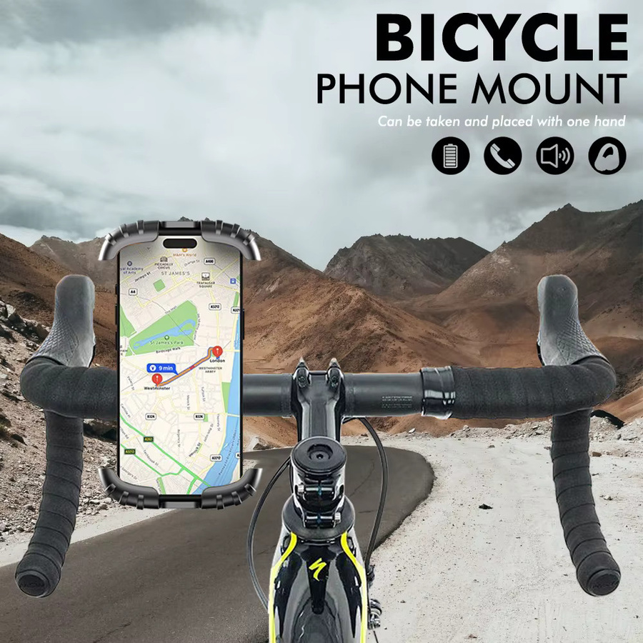 Rennrad-Telefonhalterung in Schwarz mit stoßdämpfendem Schwamm, Sicherheitsschloss und 360-Grad-Drehung für verschiedene Fahrräder - Bild 2