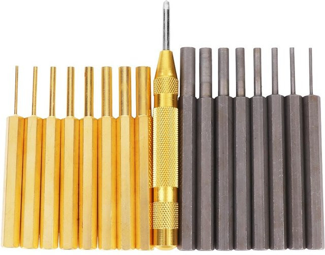 DIYelecs 18-teiliges professionelles Lochwerkzeugset aus Kohlenstoffstahl und Messing in Gold und Grau für Lederhandwerk - Bild 1