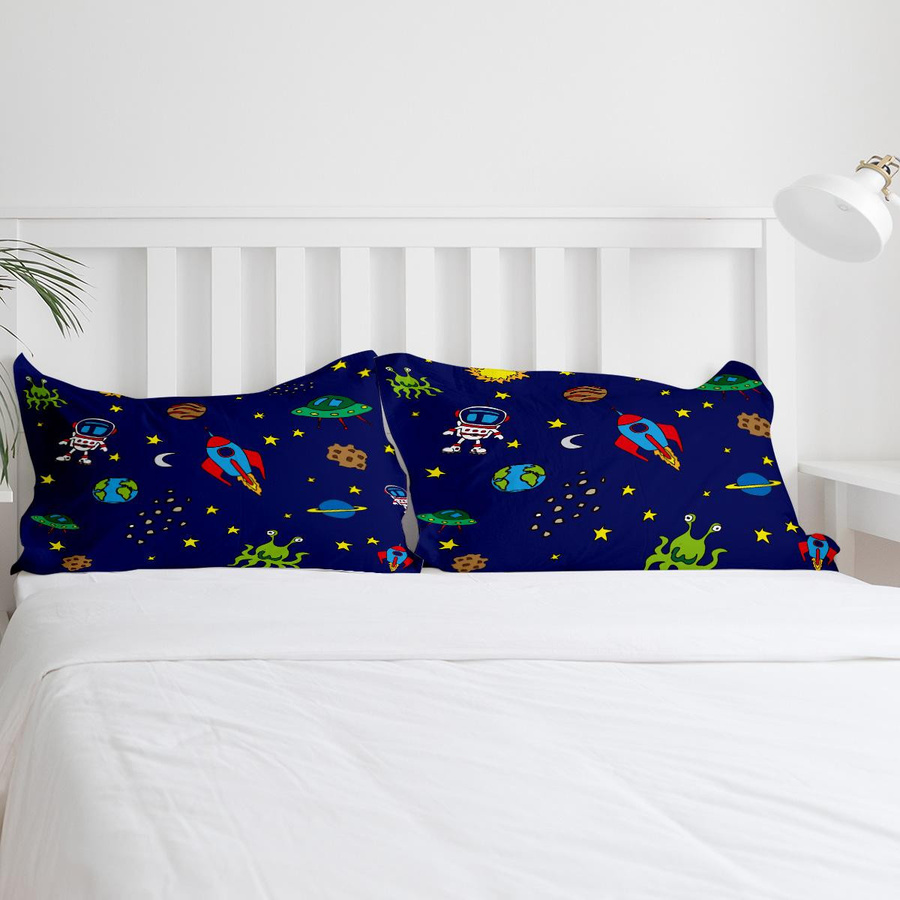 Lodestar Bettwäsche Set Weltraum Astronaut Rakete Mond Planet Blau, 3-teilig mit Reißverschluss, B/H: 135 x 200 cm - Bild 2