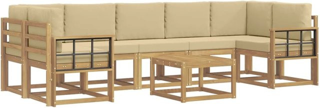 vidaXL Outdoor-Sofagarnitur 6-teilig in Braun, Beige und Weiß mit Holzoptik - Bild 1